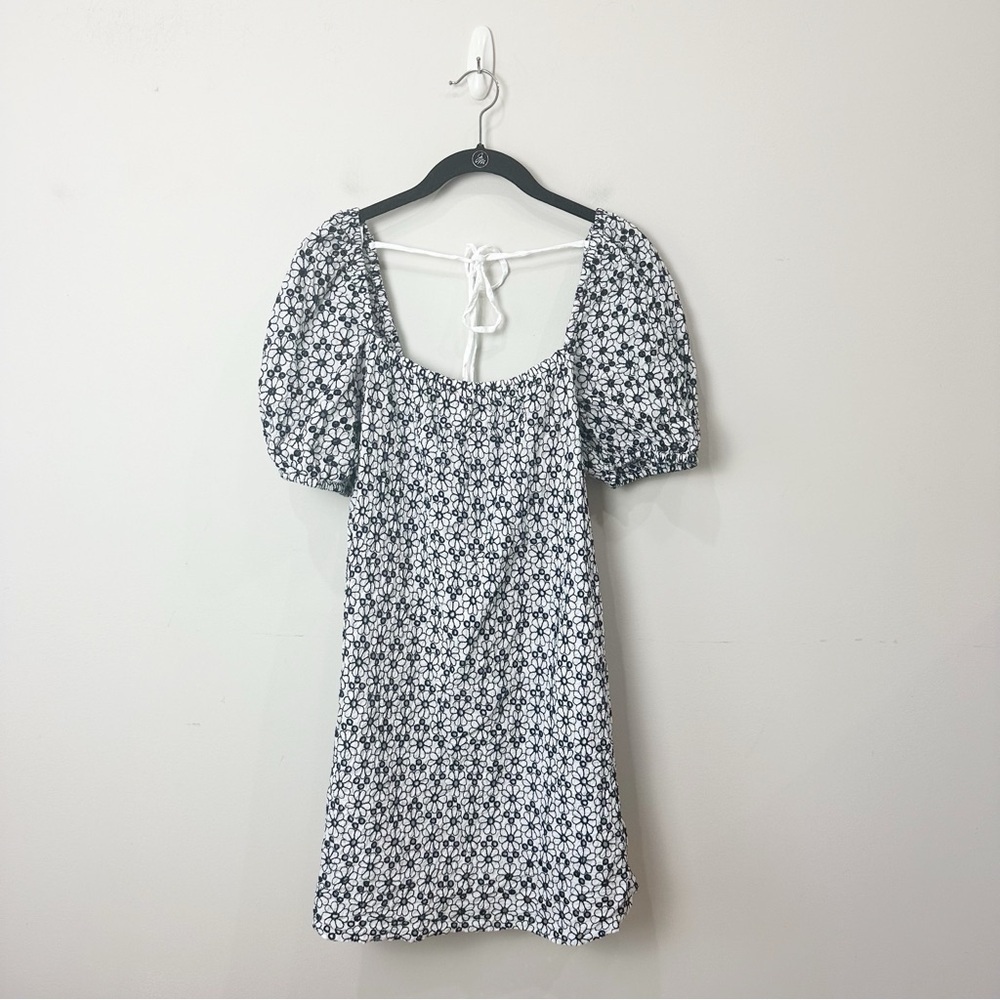 & Other Stories Frill Sleeve Embroidered Mini Dress White Blue Floral Tie Back - Picture 4 of 8